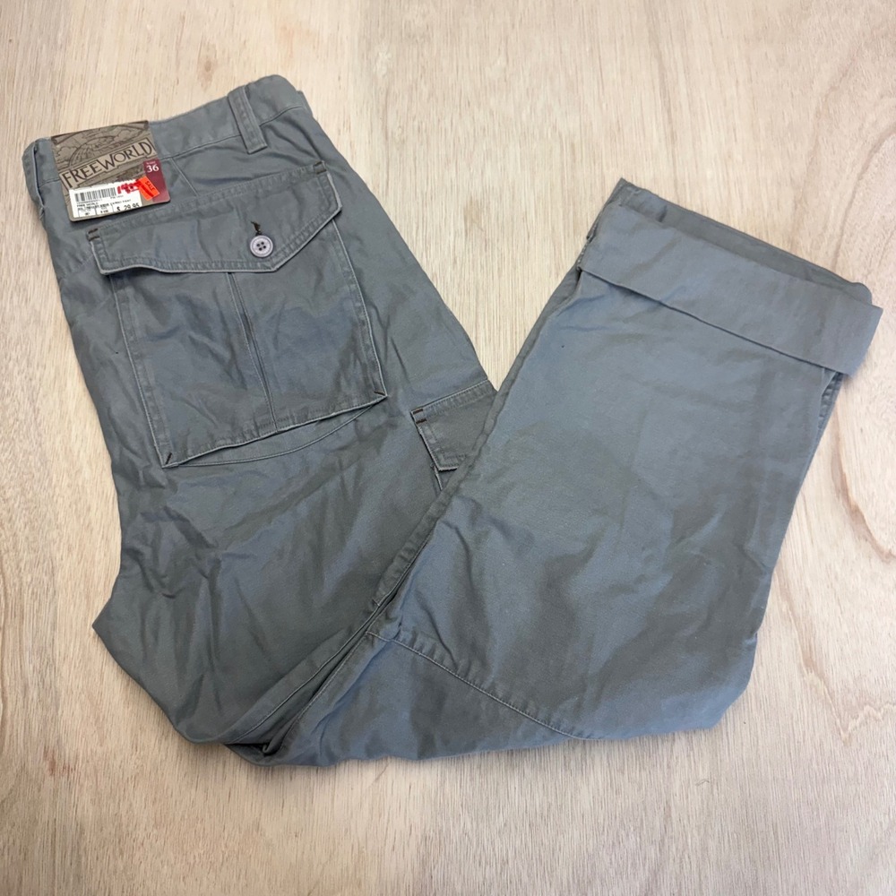 Free World Mens Gray Cargo Pants Size 36 Straight Leg Multi Pocket NWT